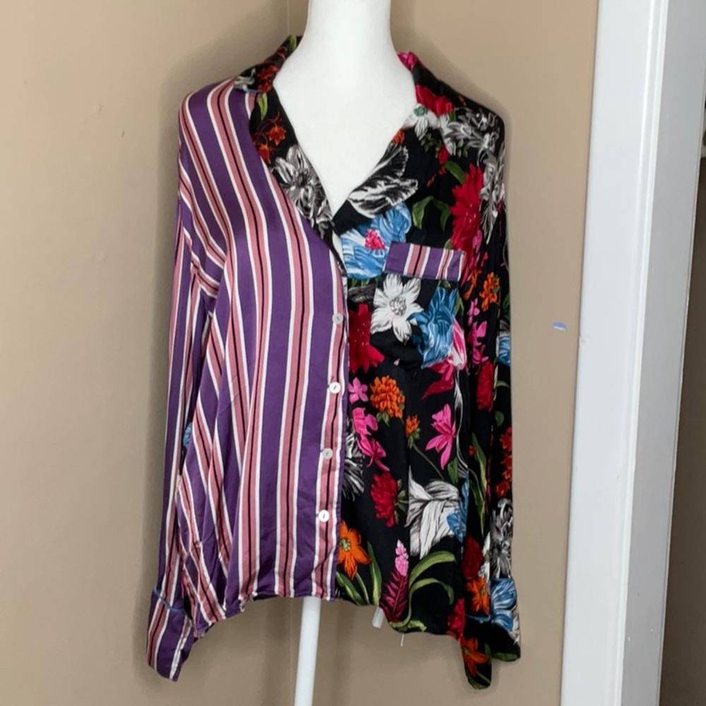Anthropologie Mixed-Print Floral & Stripe Top
